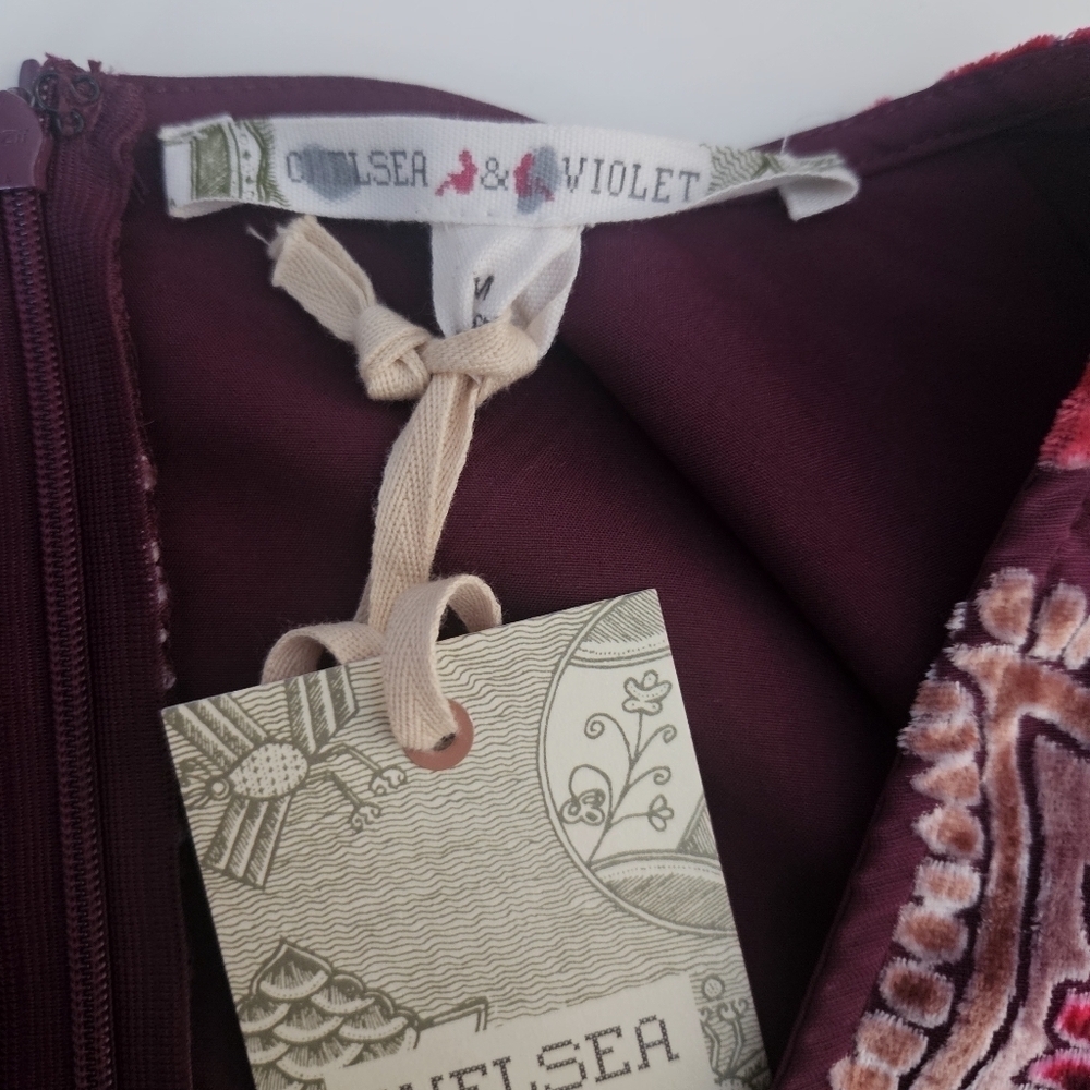 NWT Chelsea & Violet Maroon Velvet Boho Paisley Jumpsuit Sz Medium‎ - Picture 13 of 14